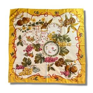 Vintage Salvatore Ferragamo Silk Scarf Art de la Table Still Life Ceramics 34"